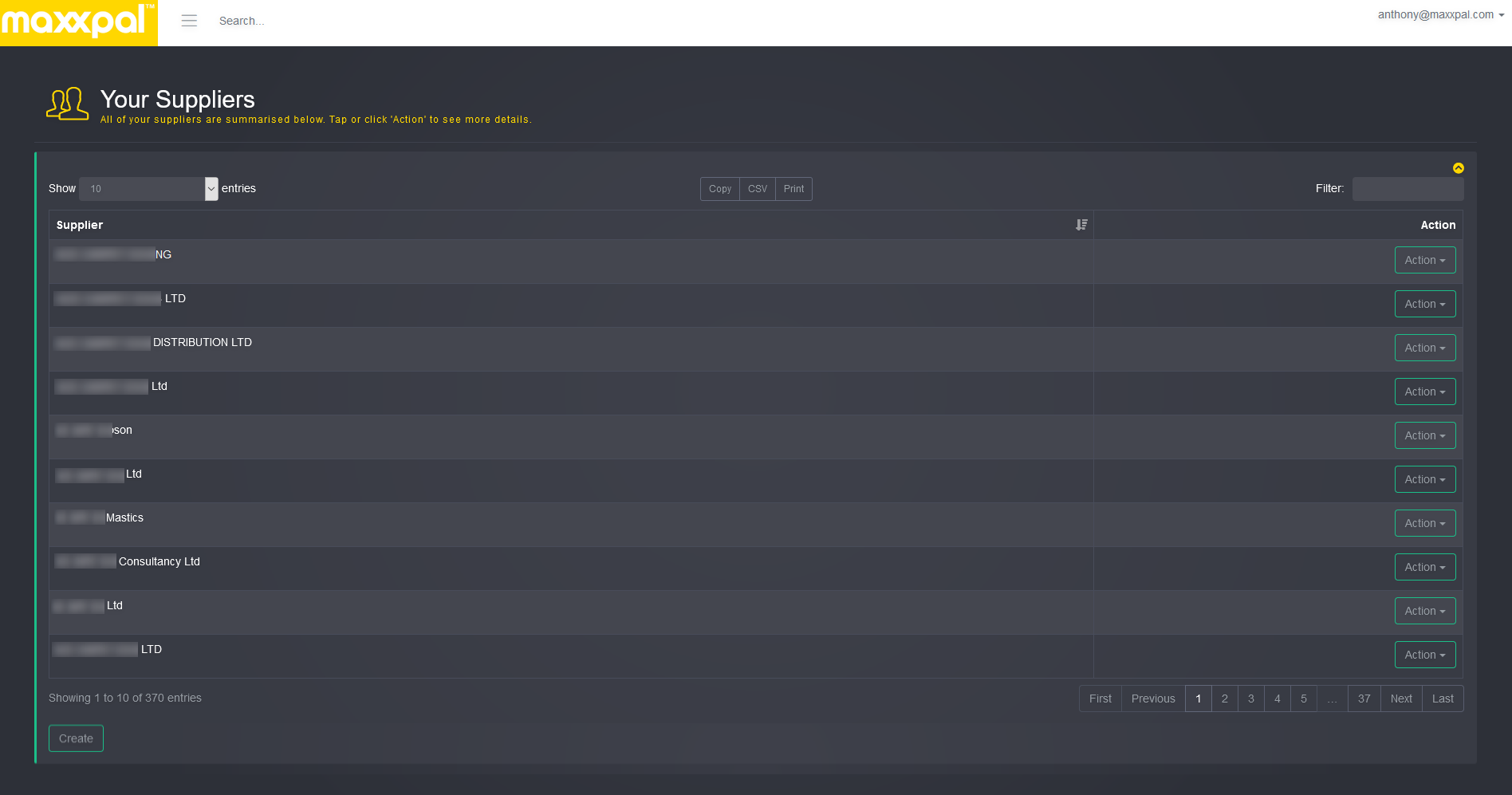 Image of the X Cloud Platform Supplier Management dashboard